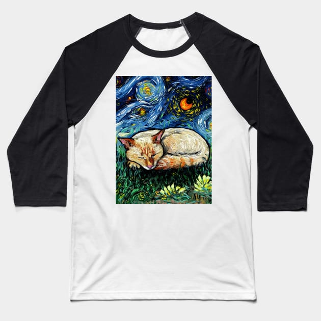 Sleepy Flame Point Siamese Night Baseball T-Shirt by sagittariusgallery